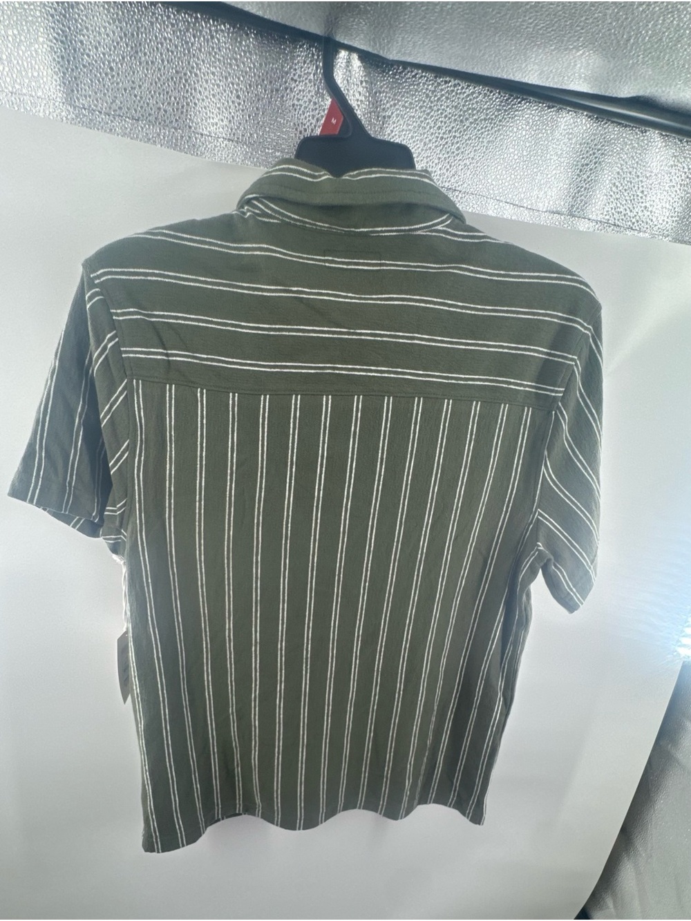 Men's Short-Sleeve Green Stripe Camp Shirt - Picture 4 of 5